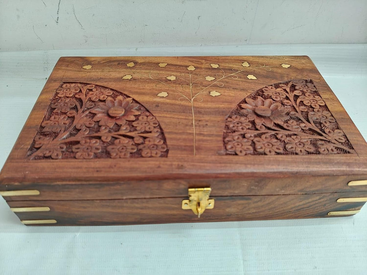 Handcrafted Wooden Jewellery Box for Women | 10x6 Inch Carved Organizer