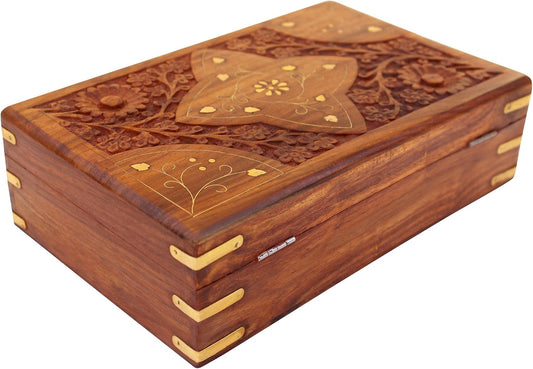 Handcrafted Wooden Jewellery Box for Women | 10x6 Inch Carved Organizer