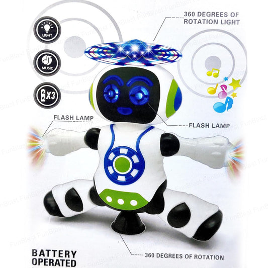 Dancing Robot Toy for Kids with Music, 3D Lights & 360° Rotation