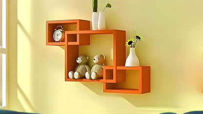 Wood Wall Shelf,Glossy Finish,Set of 3 (Orange)