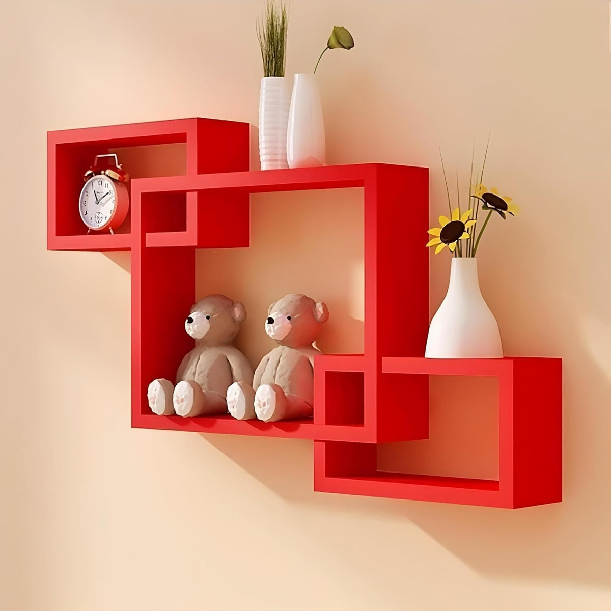Wood Wall Shelf,Glossy Finish,Set of 3 (Orange)