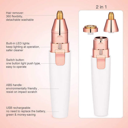 2-in-1 Rechargeable Eyebrow Trimmer & Facial Hair Remover for Women