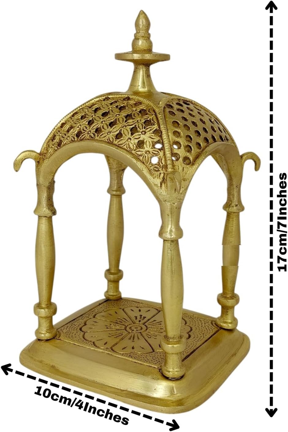 Brass Temple Pooja Mandir, Traditional Hindu Home Shrine, Religious Decorative Showpiece, Gold Finish