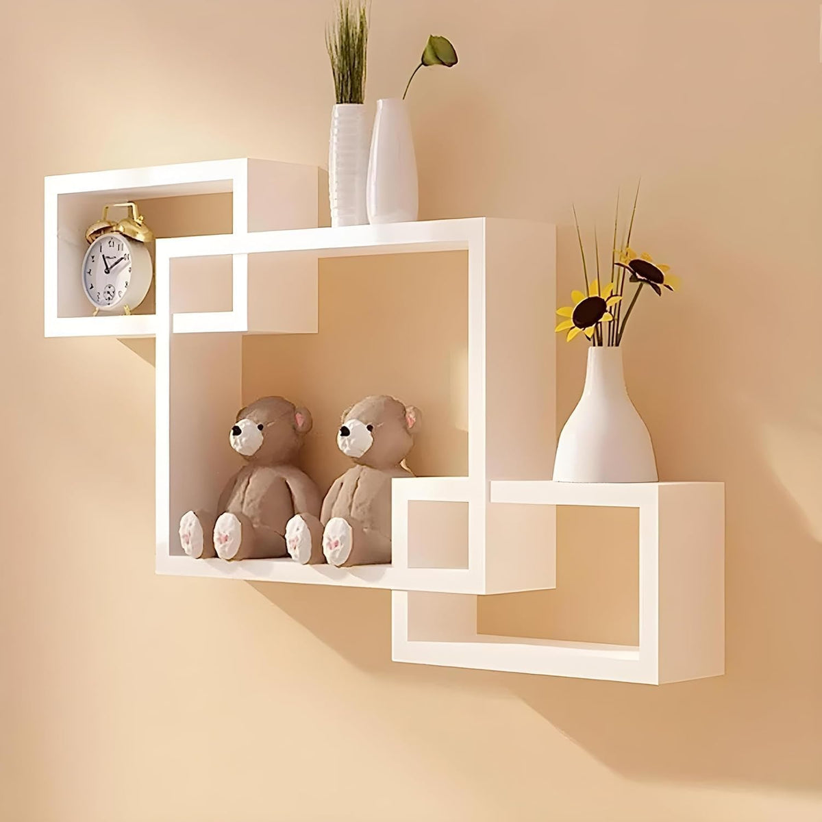 Wood Wall Shelf,Glossy Finish,Set of 3 (Orange)