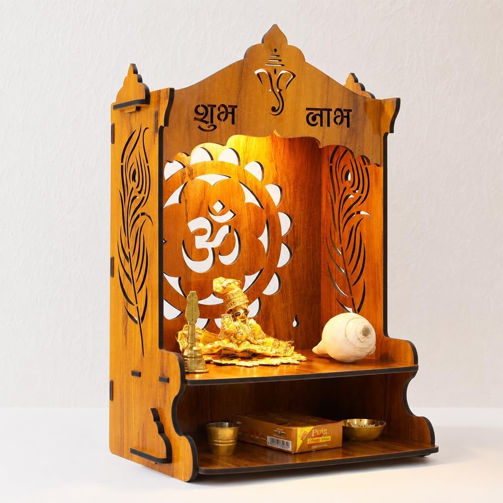 Wooden Puja Mandir for Home l Om & Shubh Labh Design