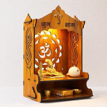 Wooden Puja Mandir for Home l Om & Shubh Labh Design