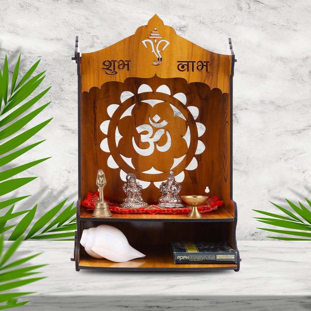 Wooden Puja Mandir for Home l Om & Shubh Labh Design