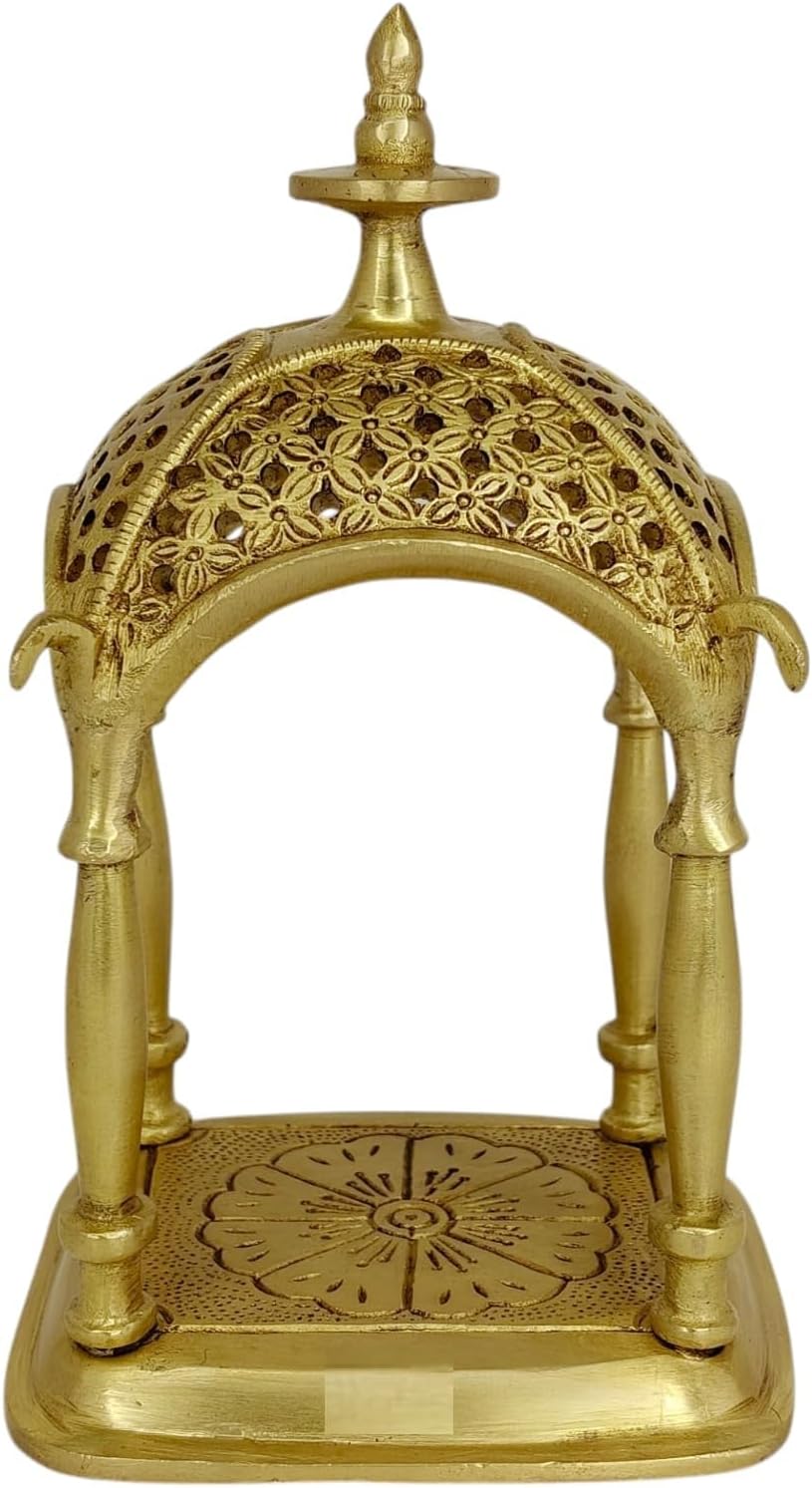Brass Temple Pooja Mandir, Traditional Hindu Home Shrine, Religious Decorative Showpiece, Gold Finish