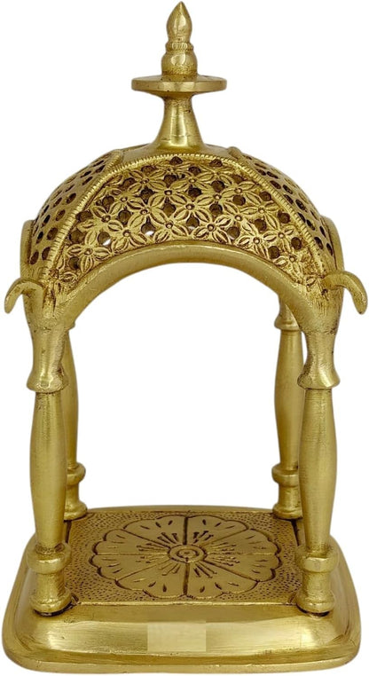 Brass Temple Pooja Mandir, Traditional Hindu Home Shrine, Religious Decorative Showpiece, Gold Finish