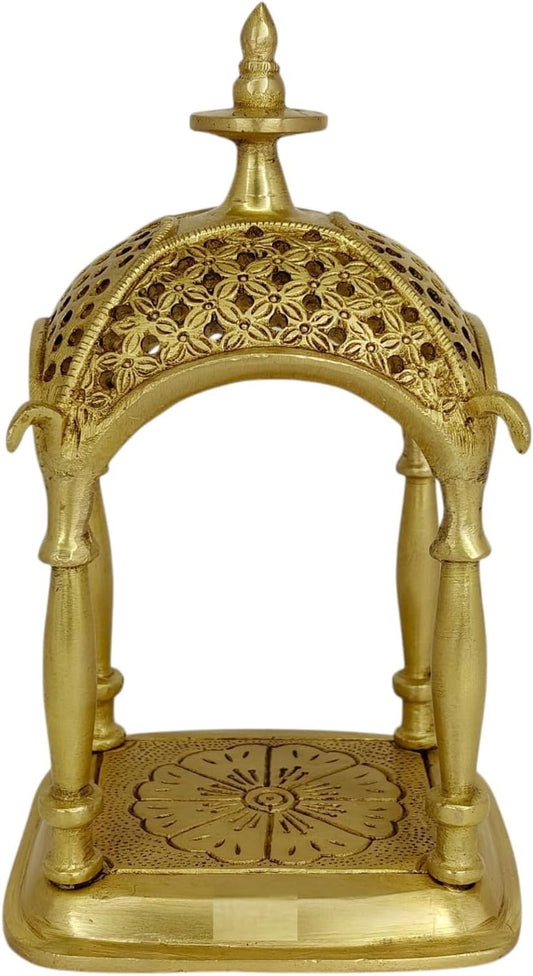 Brass Temple Pooja Mandir, Traditional Hindu Home Shrine, Religious Decorative Showpiece, Gold Finish