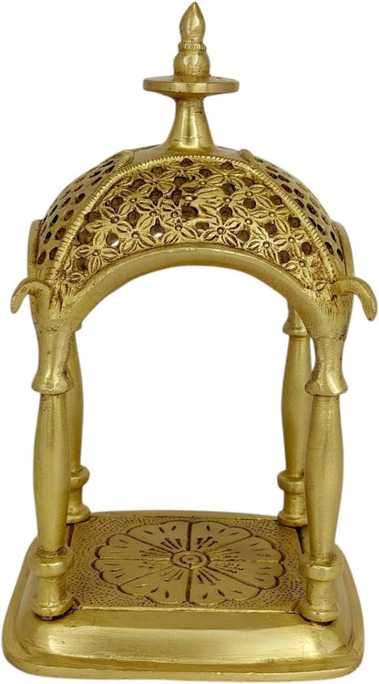Brass Temple Pooja Mandir, Traditional Hindu Home Shrine, Religious Decorative Showpiece, Gold Finish