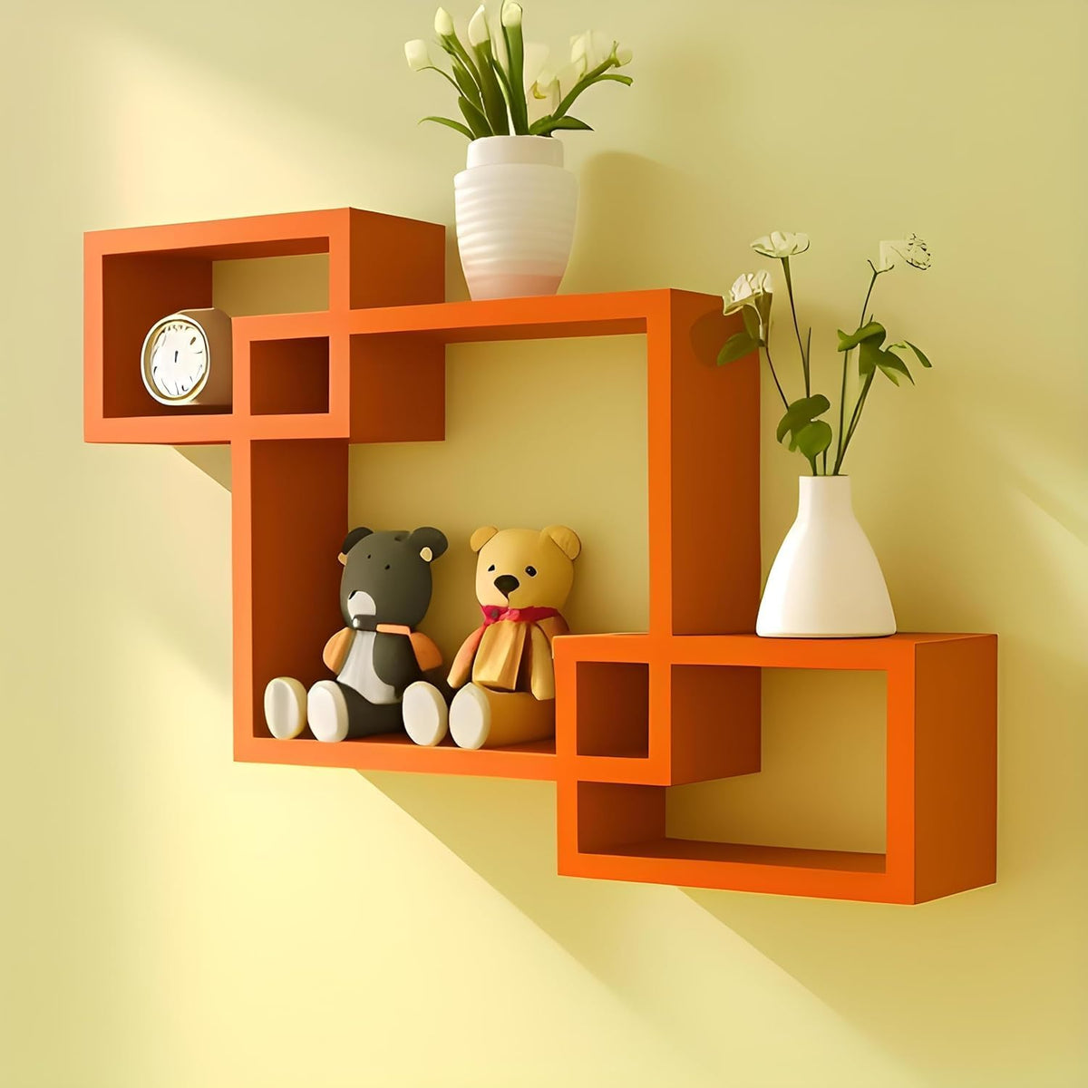 Wood Wall Shelf,Glossy Finish,Set of 3 (Orange)
