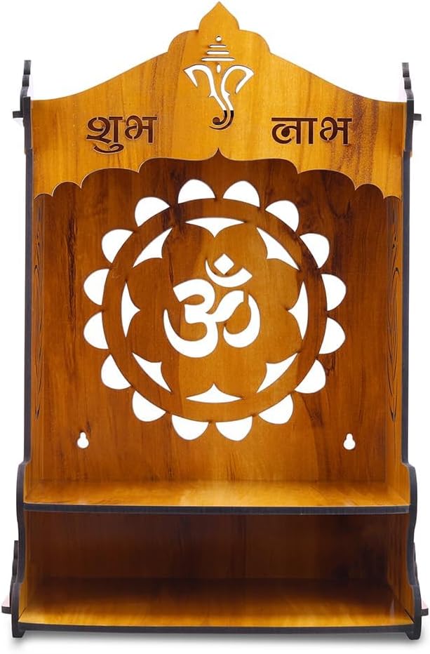 Wooden Puja Mandir for Home l Om & Shubh Labh Design