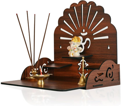 Wooden Puja Mandir with Om, Wall Mount and Table Top Pooja Temple, Medium, for Home, Living Room and Office Decor