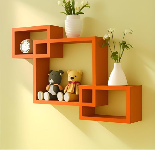 Wood Wall Shelf,Glossy Finish,Set of 3 (Orange)