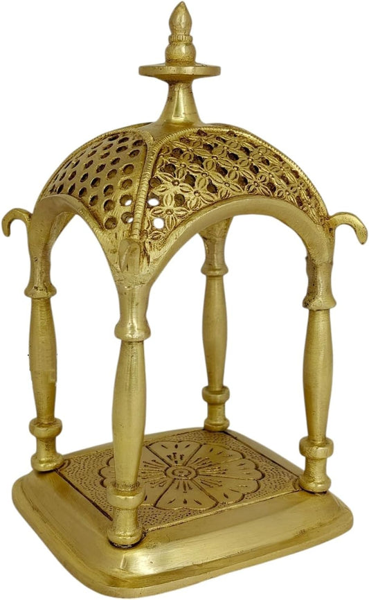 Brass Temple Pooja Mandir, Traditional Hindu Home Shrine, Religious Decorative Showpiece, Gold Finish