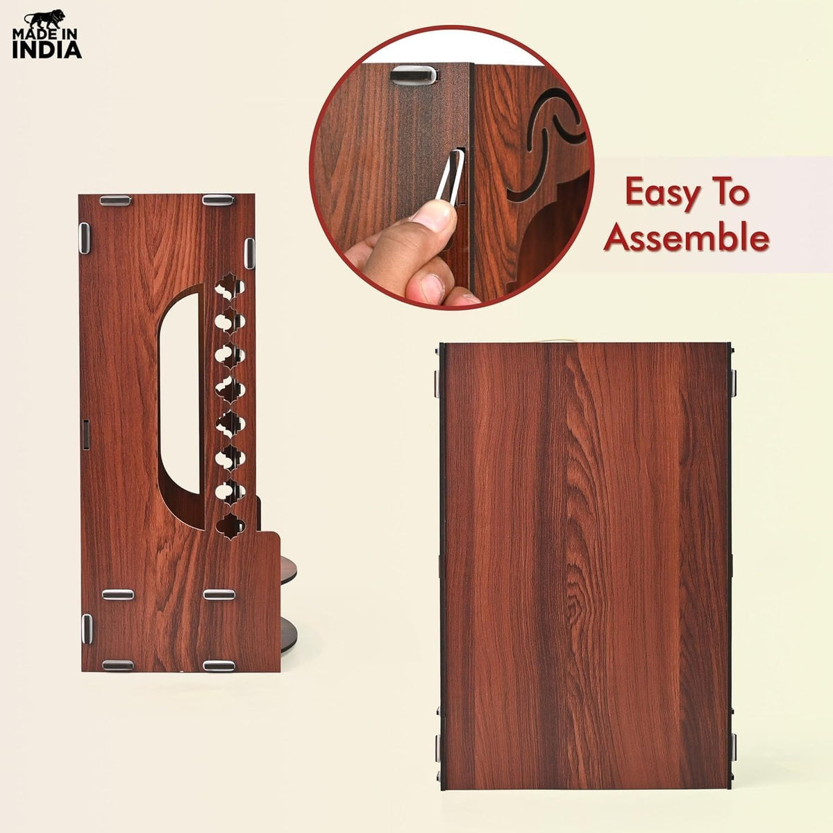 Wooden Temple for Home Wall Mounted | LED Light Compact Pooja Mandir