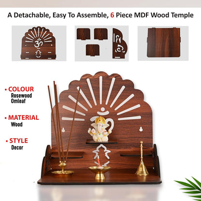Wooden Puja Mandir with Om, Wall Mount and Table Top Pooja Temple, Medium, for Home, Living Room and Office Decor
