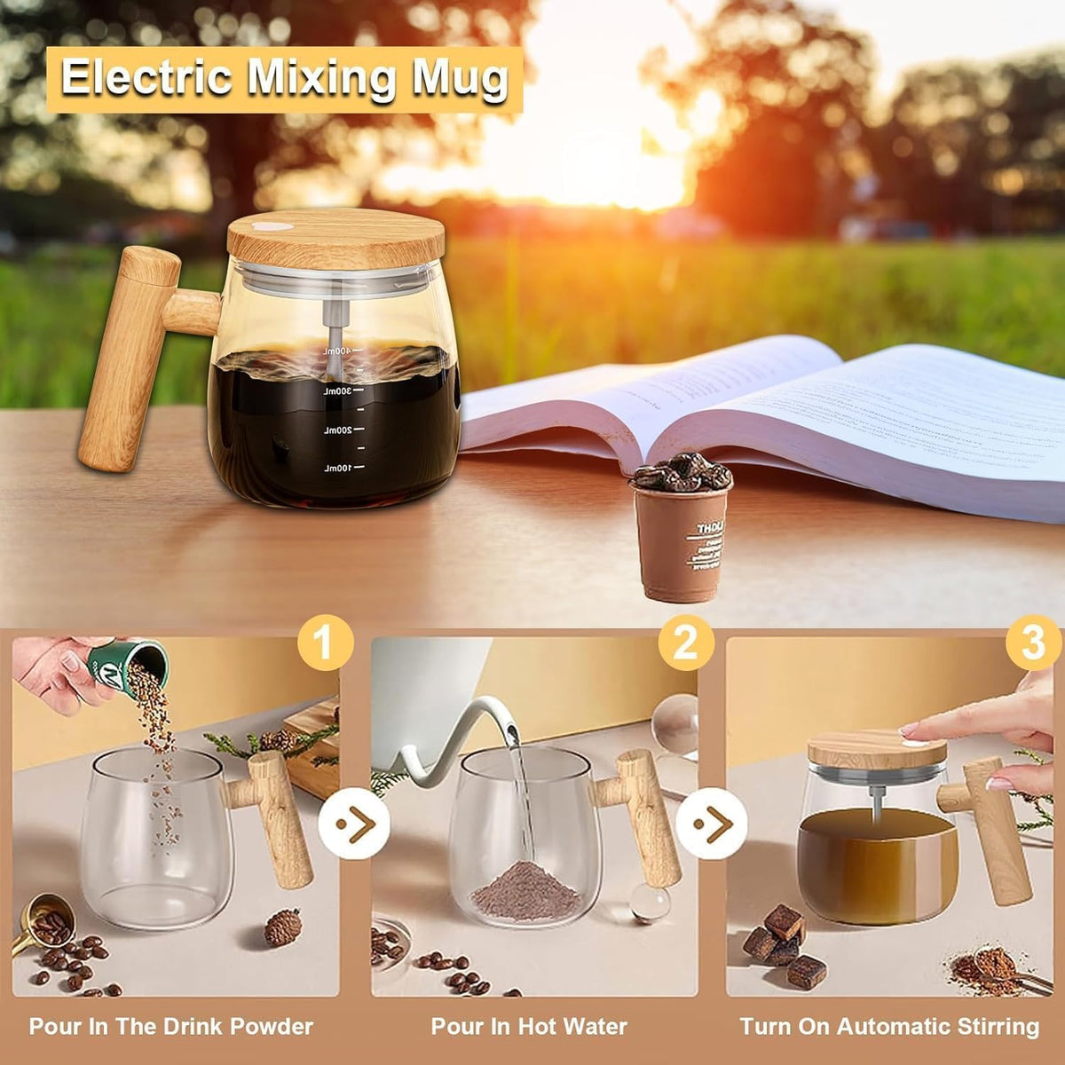 400ml Electric Self Stirring Coffee Mug with Lid & Handle