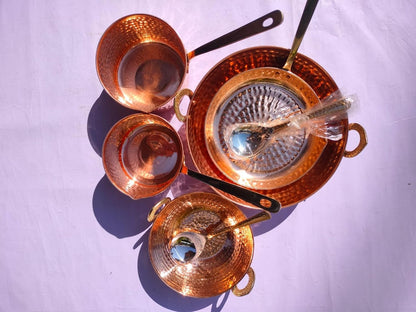 Pure Copper Cookware Set 10 Piece | Sauce Pan, Kadhai & Fry Pan with Brass Handles