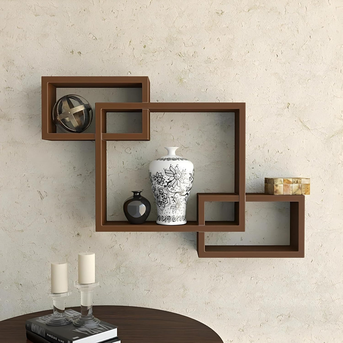 Wood Wall Shelf,Glossy Finish,Set of 3 (Orange)