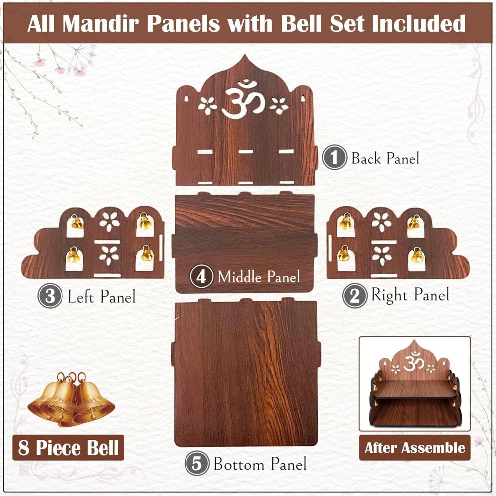 Wooden Pooja Mandir for Home, Wall Mount & Tabletop Temple with Bells