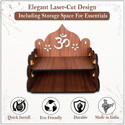 Wooden Pooja Mandir for Home, Wall Mount & Tabletop Temple with Bells