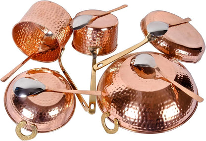 Pure Copper Cookware Set 10 Piece | Sauce Pan, Kadhai & Fry Pan with Brass Handles