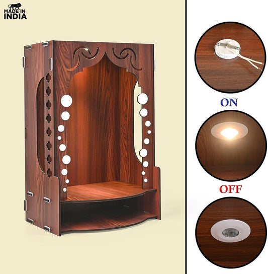 Wooden Temple for Home Wall Mounted | LED Light Compact Pooja Mandir