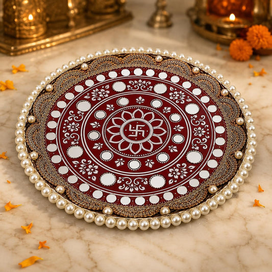 Mirror Work Pooja Thali for Diwali, Karwa Chauth & Navratri