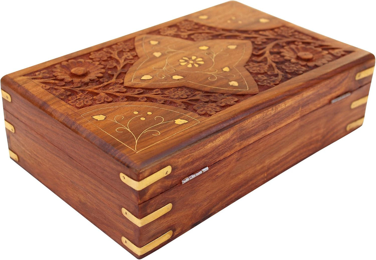 Handcrafted Wooden Jewellery Box for Women | 10x6 Inch Carved Organizer