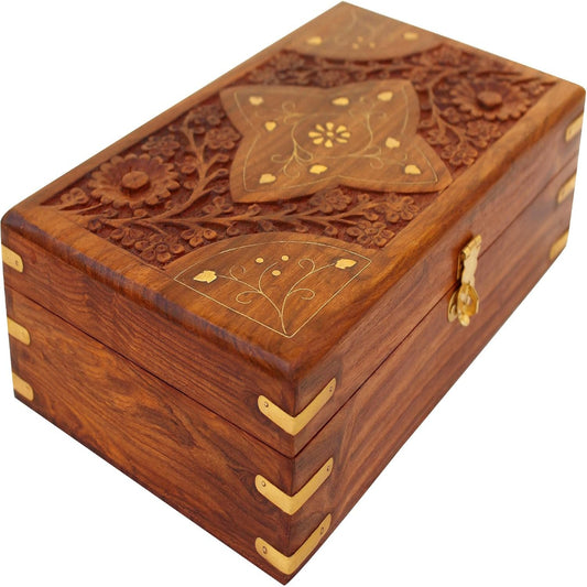 Handcrafted Wooden Jewellery Box for Women | 10x6 Inch Carved Organizer