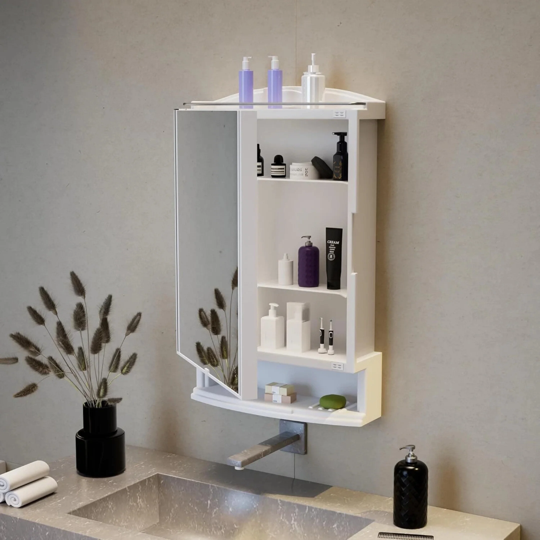 Plastic Multipurpose Wall Mounted Storage Cabinet with Mirror, Prime Look