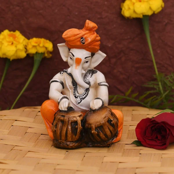 Resin Lord Ganesha Playing Tabla Idol Statue Showpiece For Gift