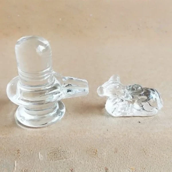 Natural Crystal Sphatik Shivling with Nandi Statue Combo for Puja