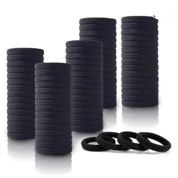 Black Hair Ponytail Holder Rubber Bands Ties Soft Elastic No Damage Seamless Stretchable Non-Slip Cotton, Thick Thin, Scrunchies for School Girls, Kids, Women (Pack of 30 Pcs)
