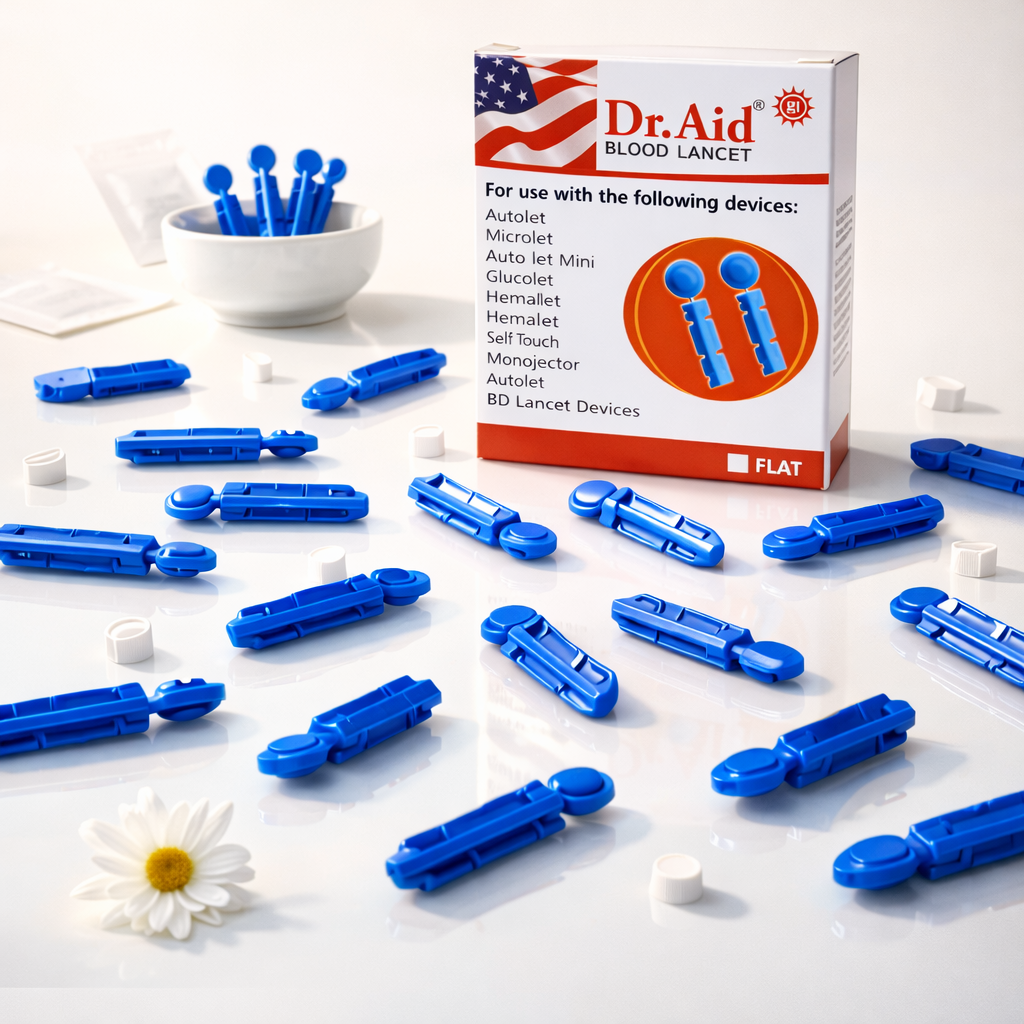 Blood Lancets for Testing, 100 Round Needles, Blue