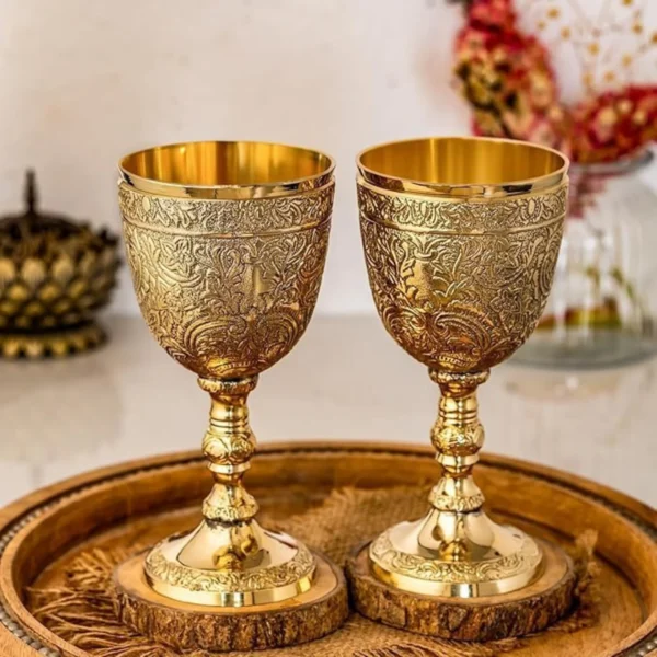 Brass Embossed Wine Goblet Set with Gift Box (2 Pcs, 300ml)