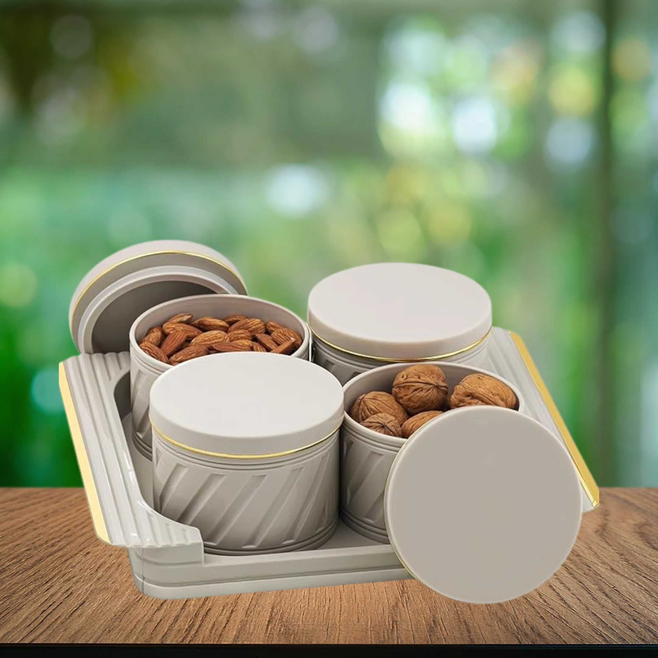Unbreakable Airtight Dry Fruit Container Set (4 Pcs, Ivory)