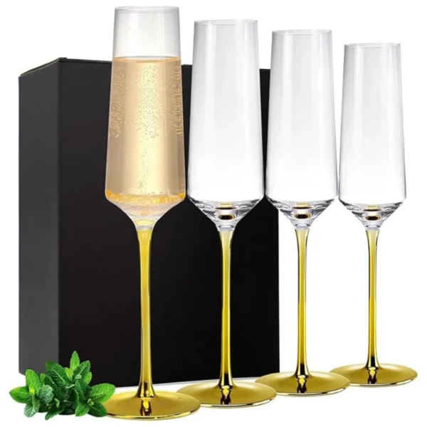 Gold Stem Champagne Glass Set (4 Pcs, 300ml)
