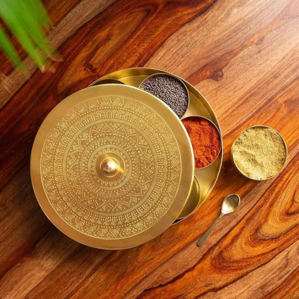 Brass Spice Box with Spoon (7 Containers)