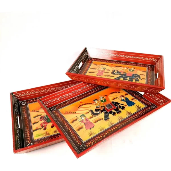 Wooden Serving Tray Set with Handle (3 Pcs)