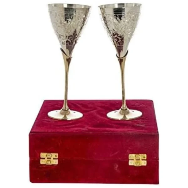 Silver Wine Glass Set with Velvet Box (2 Pcs)