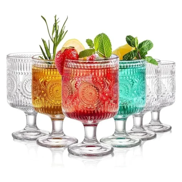 Vintage Embossed Goblet Glass Set (210ml, 6 Pcs)