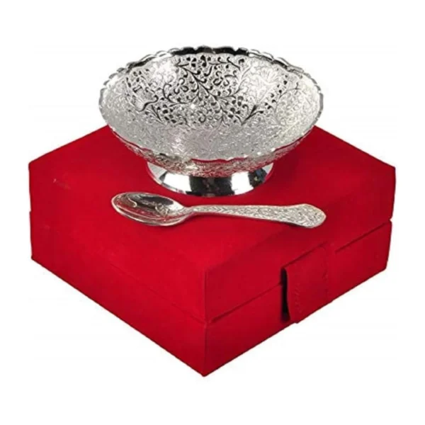 German Silver Floral Bowl Set (2 Pcs, Blue)